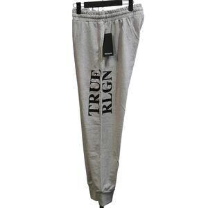 New Mens True Religion Logo Joggers Sweatpants Loungewear Grey XL MSRP $109